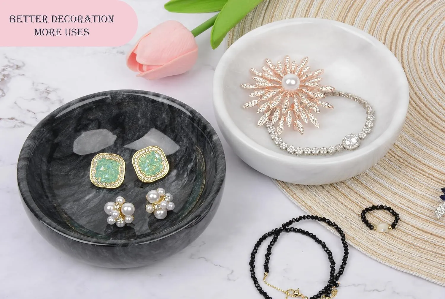 Jewelry Dish,Natural Marble Jewelry Dish,Trinket Tray,Ring Holder,Key Bowl,Unique Jewelry Tray for Home Decoration,Mother's Day,Birthday and Other Holiday Gifts(Black)