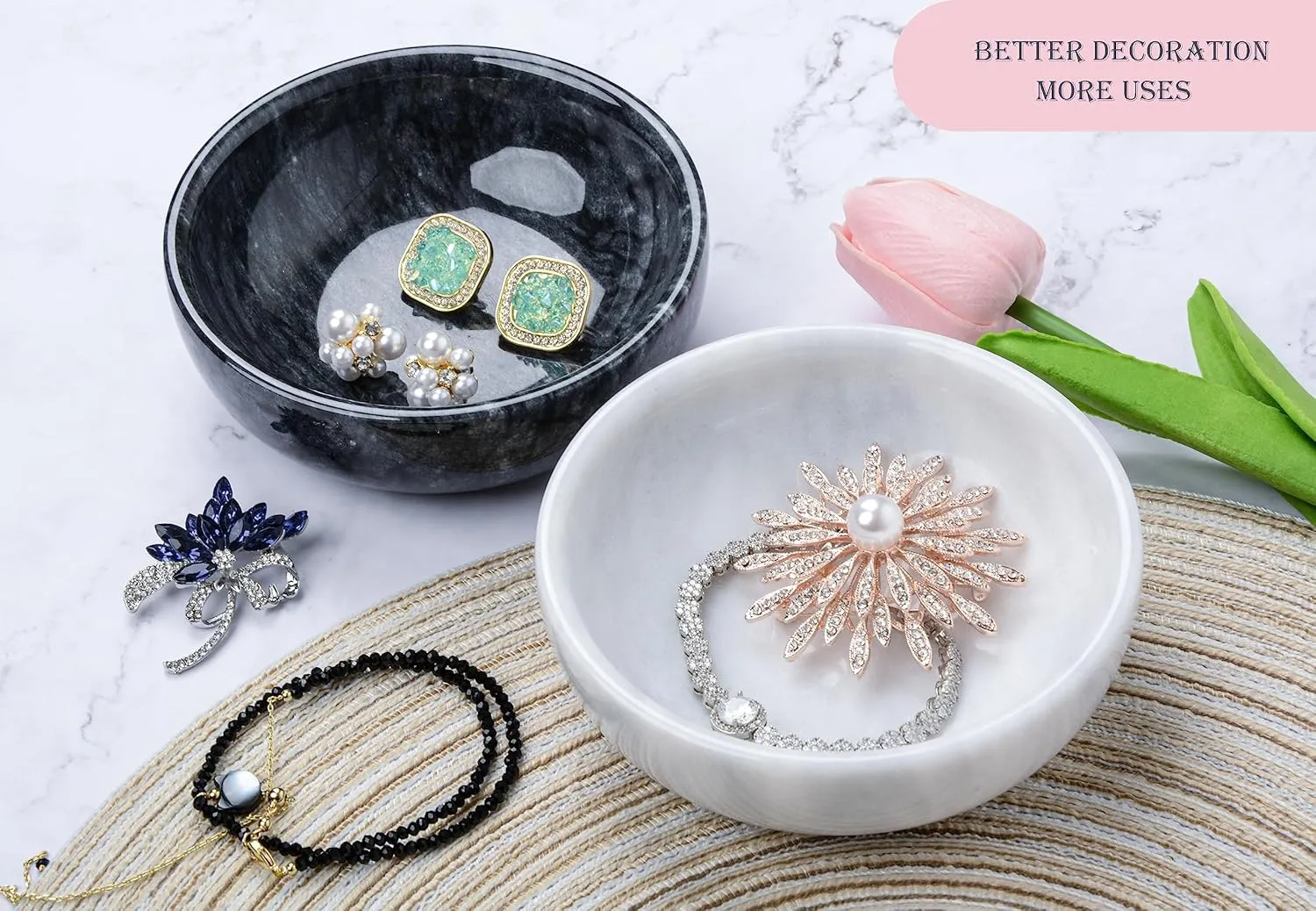 Jewelry Dish,Natural Marble Jewelry Dish,Trinket Tray,Ring Holder,Key Bowl,Unique Jewelry Tray for Home Decoration,Mother's Day,Birthday and Other Holiday Gifts(White Grey)