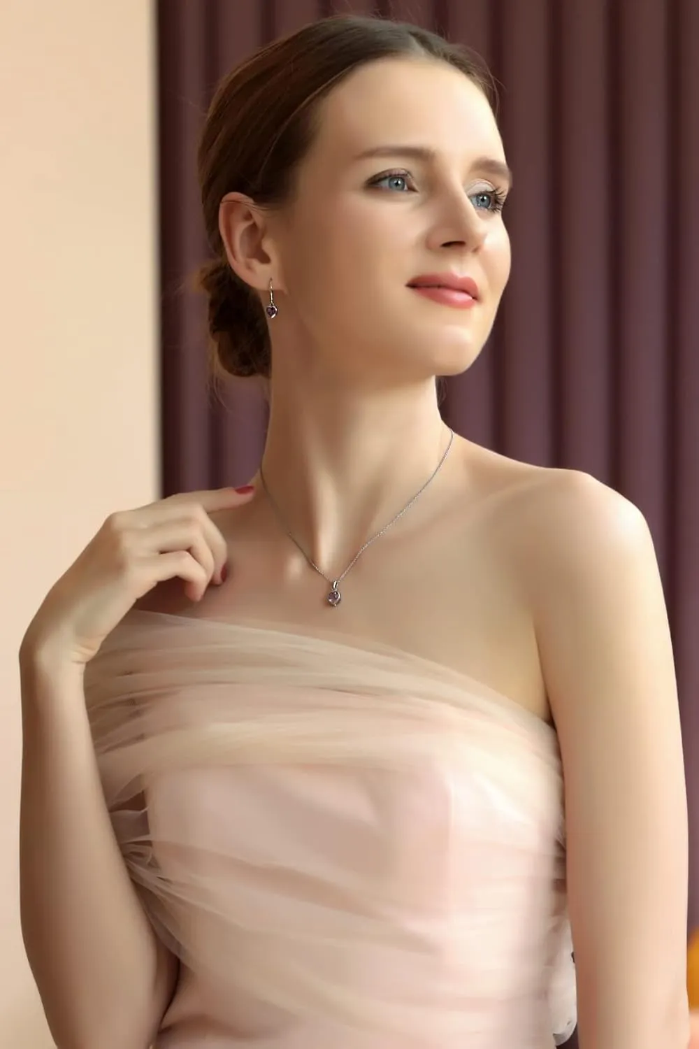 Jewelry Sets for Women, Heart Necklace and Earring Sets for Women, Birthstone Jewelry, Bezel-Set Genuine or Synthetic Gems, Pendant Necklace, Short Necklace, Dangle Earrings, Sterling Silver Jewelry
