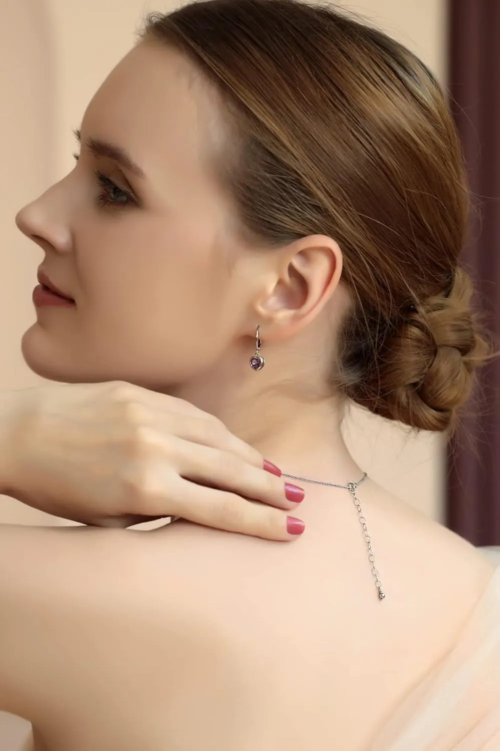 Jewelry Sets for Women, Heart Necklace and Earring Sets for Women, Birthstone Jewelry, Bezel-Set Genuine or Synthetic Gems, Pendant Necklace, Short Necklace, Dangle Earrings, Sterling Silver Jewelry