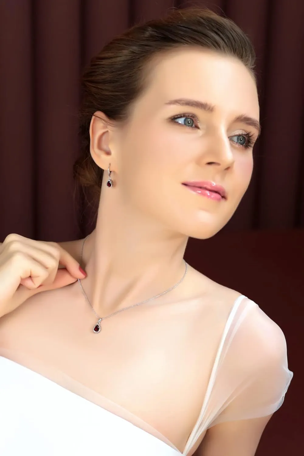 Jewelry Sets for Women, Necklace and Earring Set for Women, Birthstone Jewelry, Genuine or Synthetic Gems, Teardrop Bezel, Pendant Necklace, Short Necklace, Dangle Earrings, Sterling Silver Jewelry