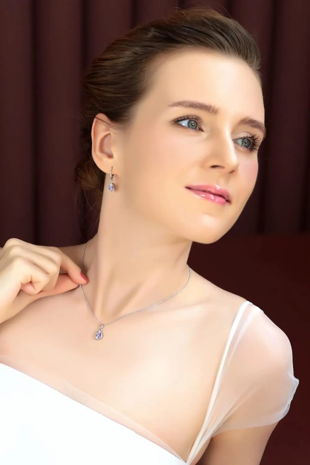 Jewelry Sets for Women, Necklace and Earring Set for Women, Birthstone Jewelry, Genuine or Synthetic Gems, Teardrop Bezel, Pendant Necklace, Short Necklace, Dangle Earrings, Sterling Silver Jewelry