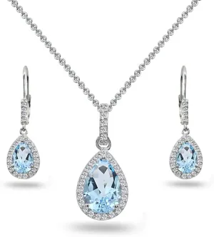 Jewelry Sets for Women, Necklace and Earring Sets for Women, Birthstone Jewelry, Genuine or Synthetic Gemstones, Teardrop Necklace and Dangle Earrings, Pendant Necklace, Sterling Silver Jewelry