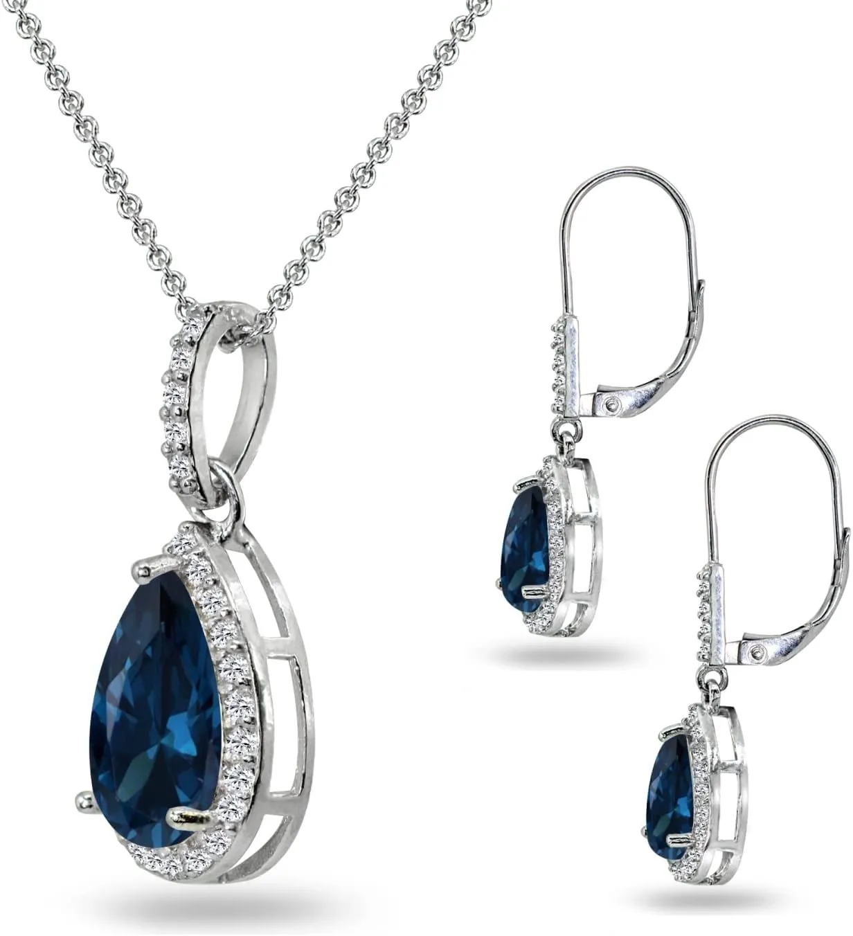 Jewelry Sets for Women, Necklace and Earring Sets for Women, Birthstone Jewelry, Genuine or Synthetic Gemstones, Teardrop Necklace and Dangle Earrings, Pendant Necklace, Sterling Silver Jewelry