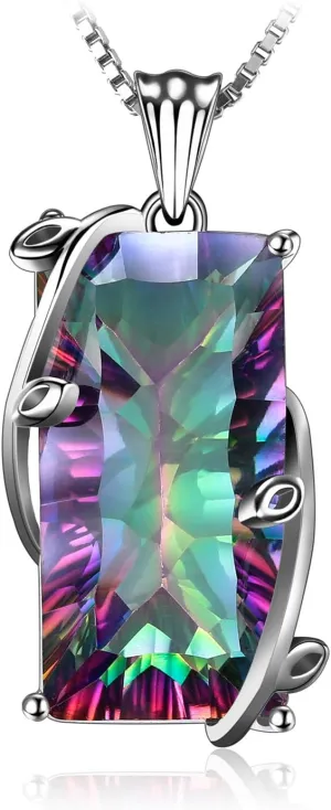 JewelryPalace Multicolor Luxurious 15.2ct Rectangle Genuine Mystic Quartz Pendant Necklaces for Women, 14K White Yellow Rose Plated Gold 925 Sterling Silver Natural Gemstones, 18 Inches Chain