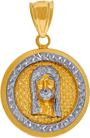 JewelryWeb 10k Two tone Gold Mens Religious Jesus Medallion Pendant Necklace 35.7x23.4mm Wide - for Men