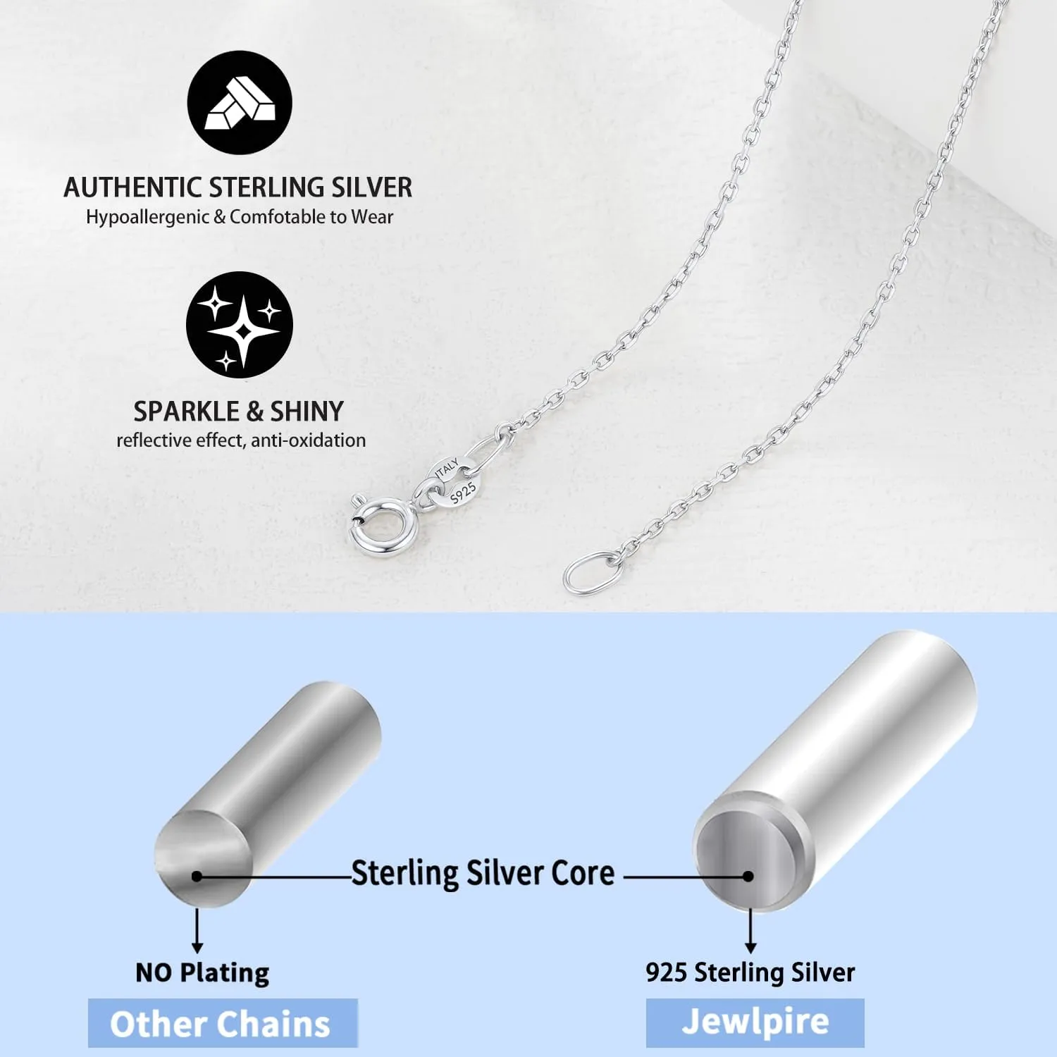 Jewlpire Italian 1.3mm Cable Chain 925 Sterling Silver Chain Necklace for Women, 14K Gold Chain for Women Sturdy Women's Chain Necklaces 14 16 18 20 22 24 26 Inch