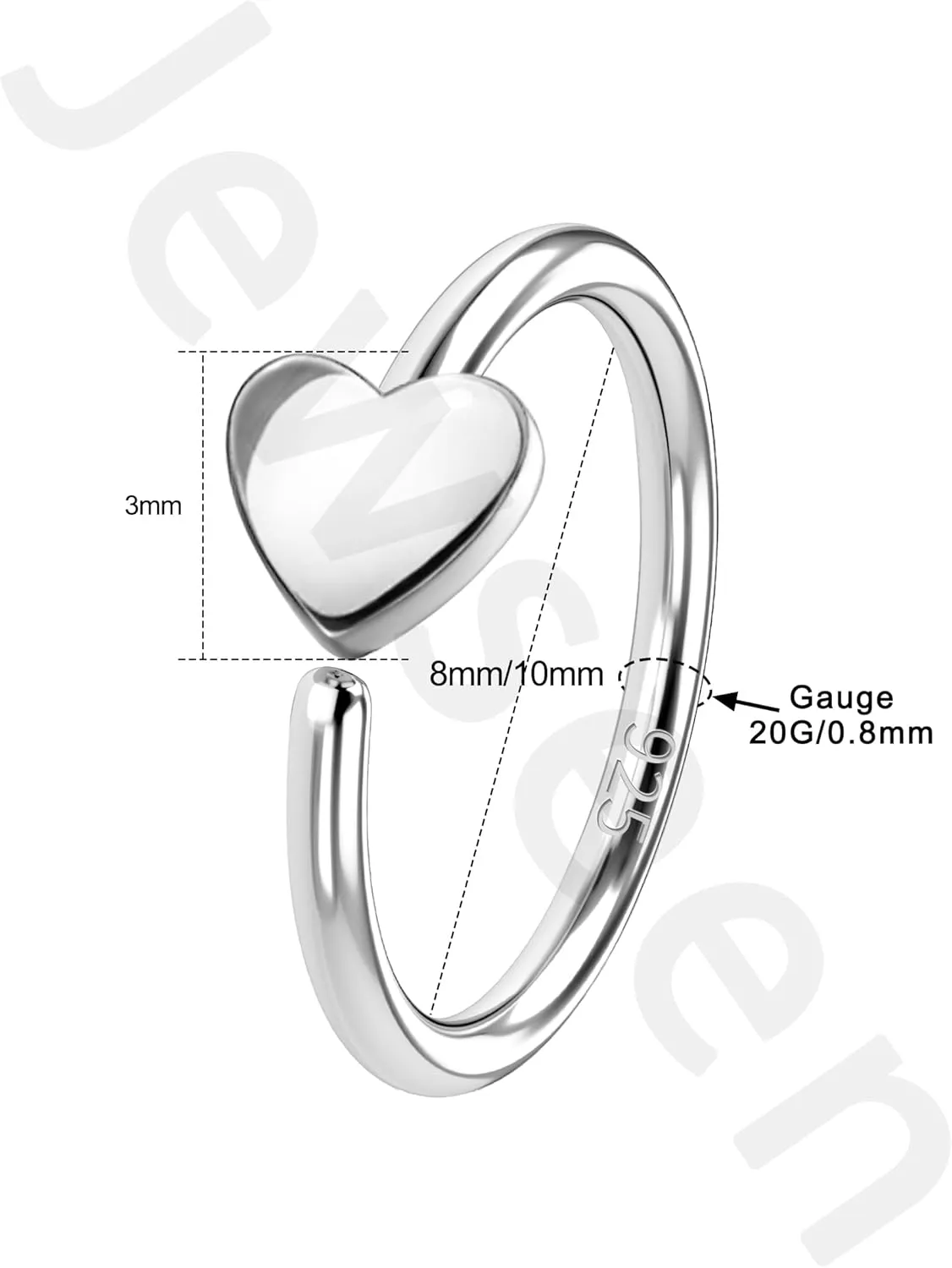 Jewseen 20g Nose Rings Hoops 925 Sterling Silver Hoop Nose Rings Heart Nose Piercing Jewelry Cartilage Hoop Earrings Helix Conch Tragus Earrings Lip Piercing Jewelry for Women