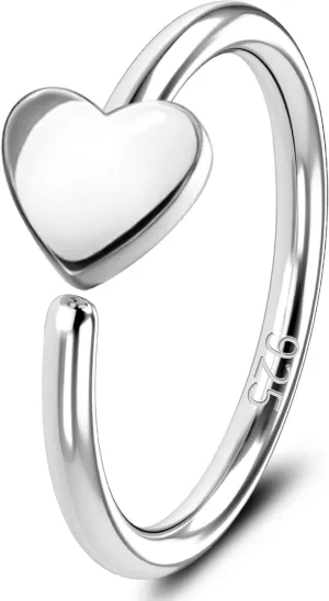 Jewseen 20g Nose Rings Hoops 925 Sterling Silver Hoop Nose Rings Heart Nose Piercing Jewelry Cartilage Hoop Earrings Helix Conch Tragus Earrings Lip Piercing Jewelry for Women