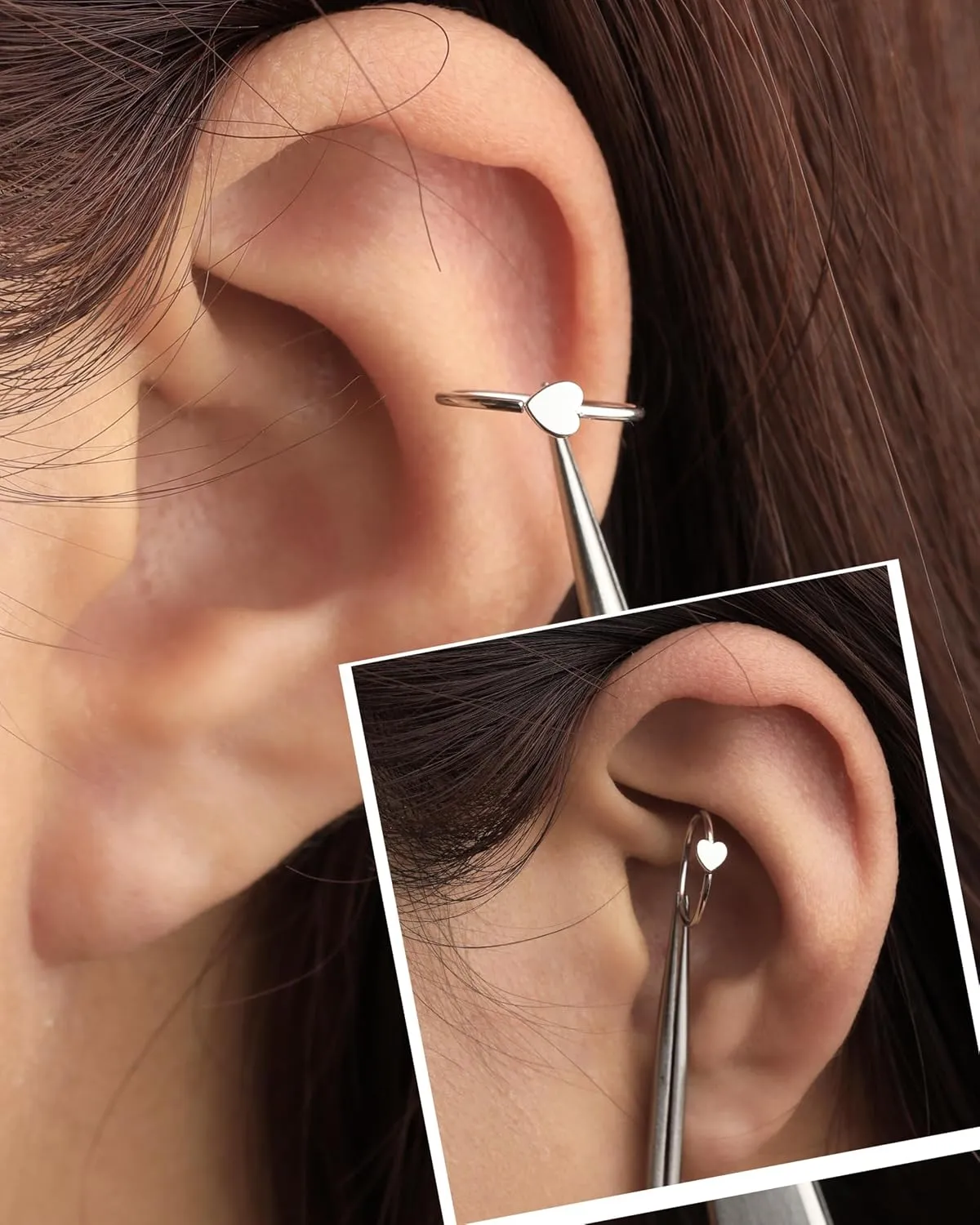 Jewseen 20g Nose Rings Hoops 925 Sterling Silver Hoop Nose Rings Heart Nose Piercing Jewelry Cartilage Hoop Earrings Helix Conch Tragus Earrings Lip Piercing Jewelry for Women
