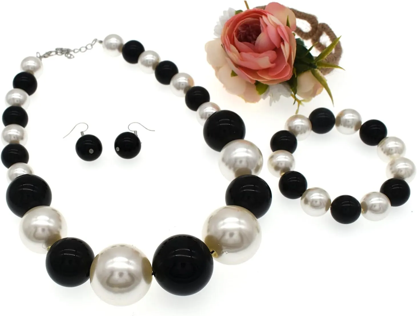 JNF Chunky Big Pearl Necklace for Women Faux Pearls Necklace set Large Beaded Pearl Collar Choker Necklaces Christmas Jewelry