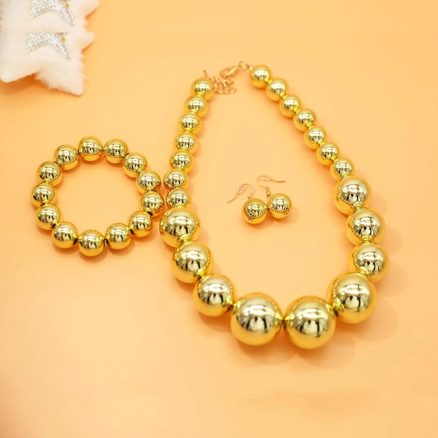 JNF Chunky Big Pearl Necklace for Women Faux Pearls Necklace set Large Beaded Pearl Collar Choker Necklaces Christmas Jewelry