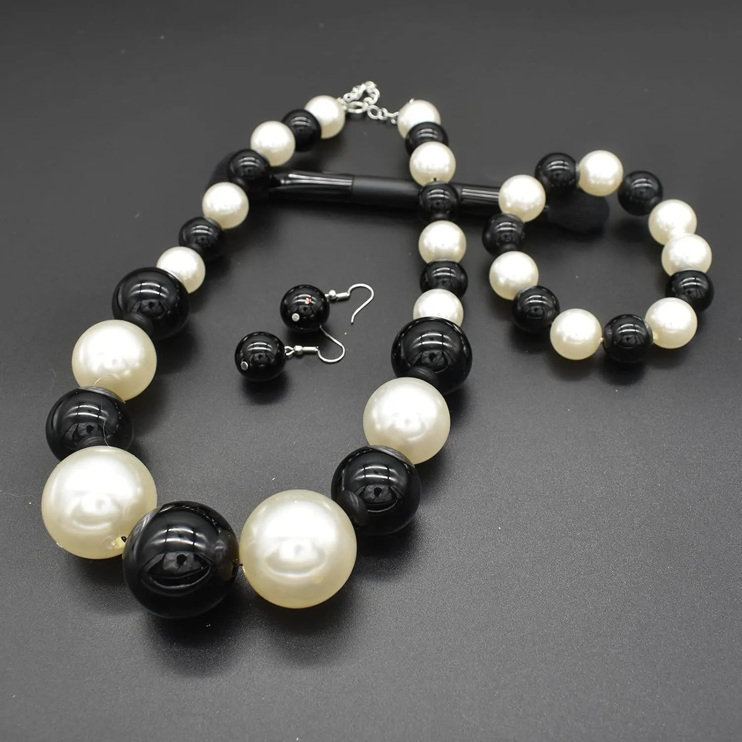 JNF Chunky Big Pearl Necklace for Women Faux Pearls Necklace set Large Beaded Pearl Collar Choker Necklaces Christmas Jewelry