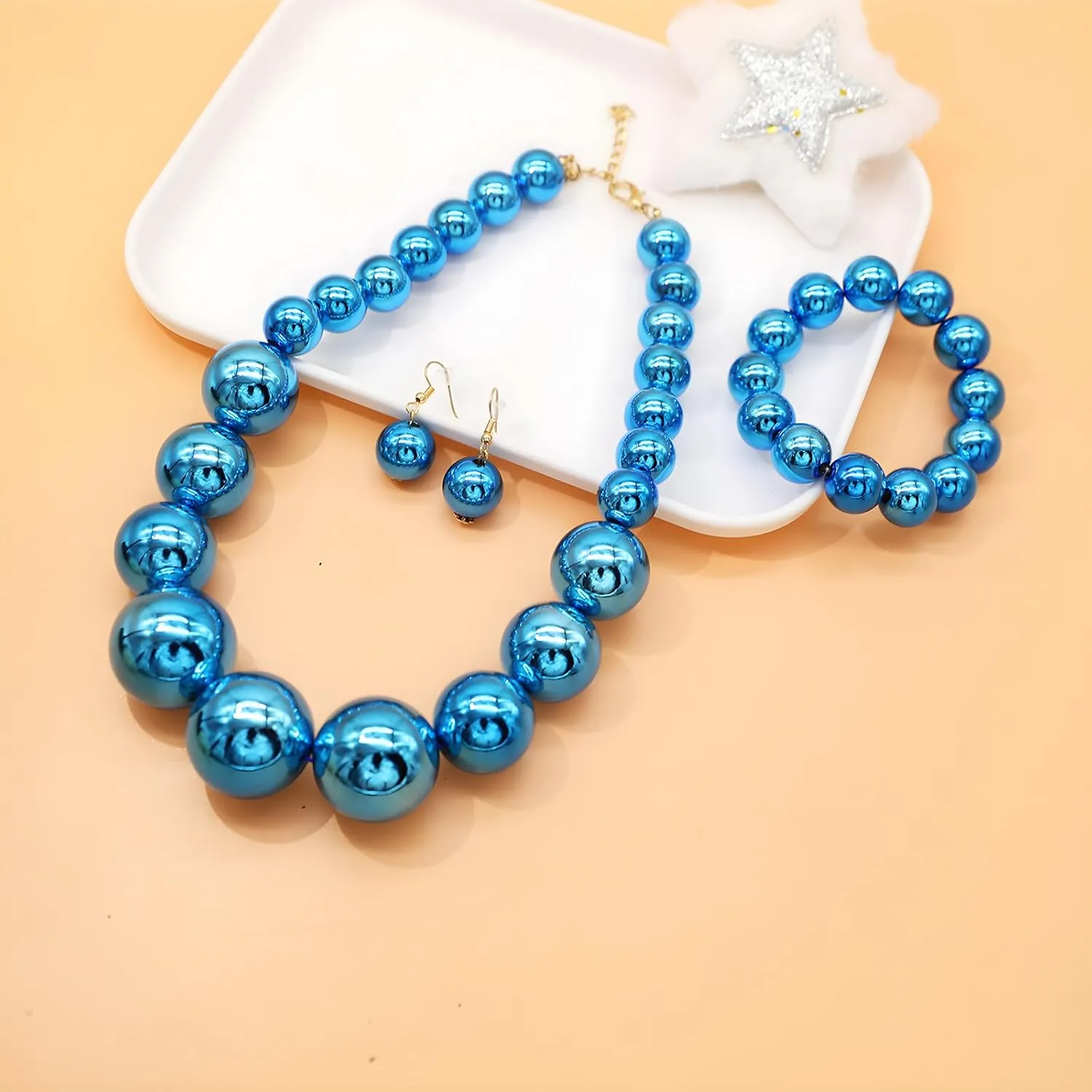 JNF Chunky Big Pearl Necklace for Women Faux Pearls Necklace set Large Beaded Pearl Collar Choker Necklaces Christmas Jewelry