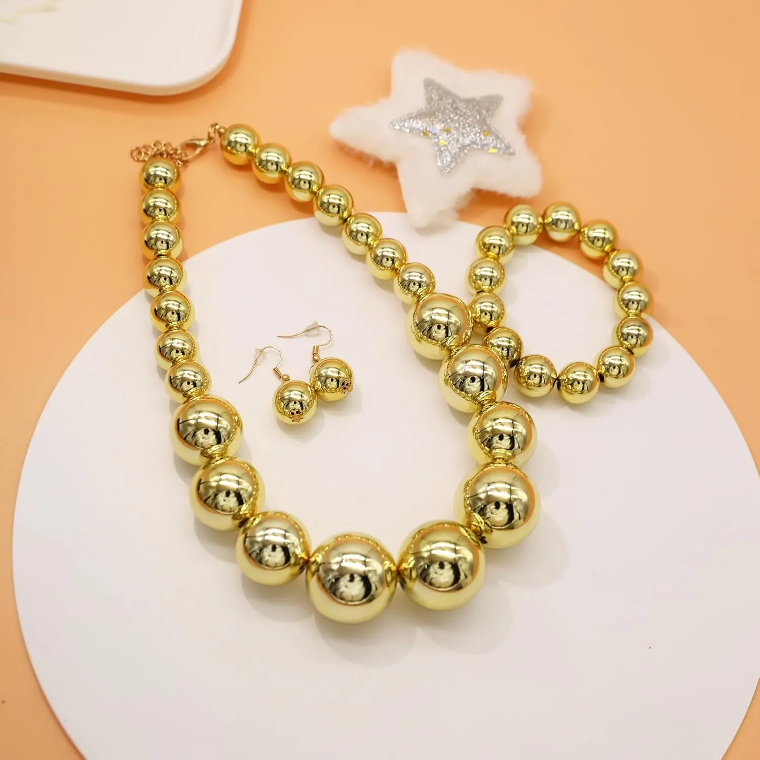 JNF Chunky Big Pearl Necklace for Women Faux Pearls Necklace set Large Beaded Pearl Collar Choker Necklaces Christmas Jewelry