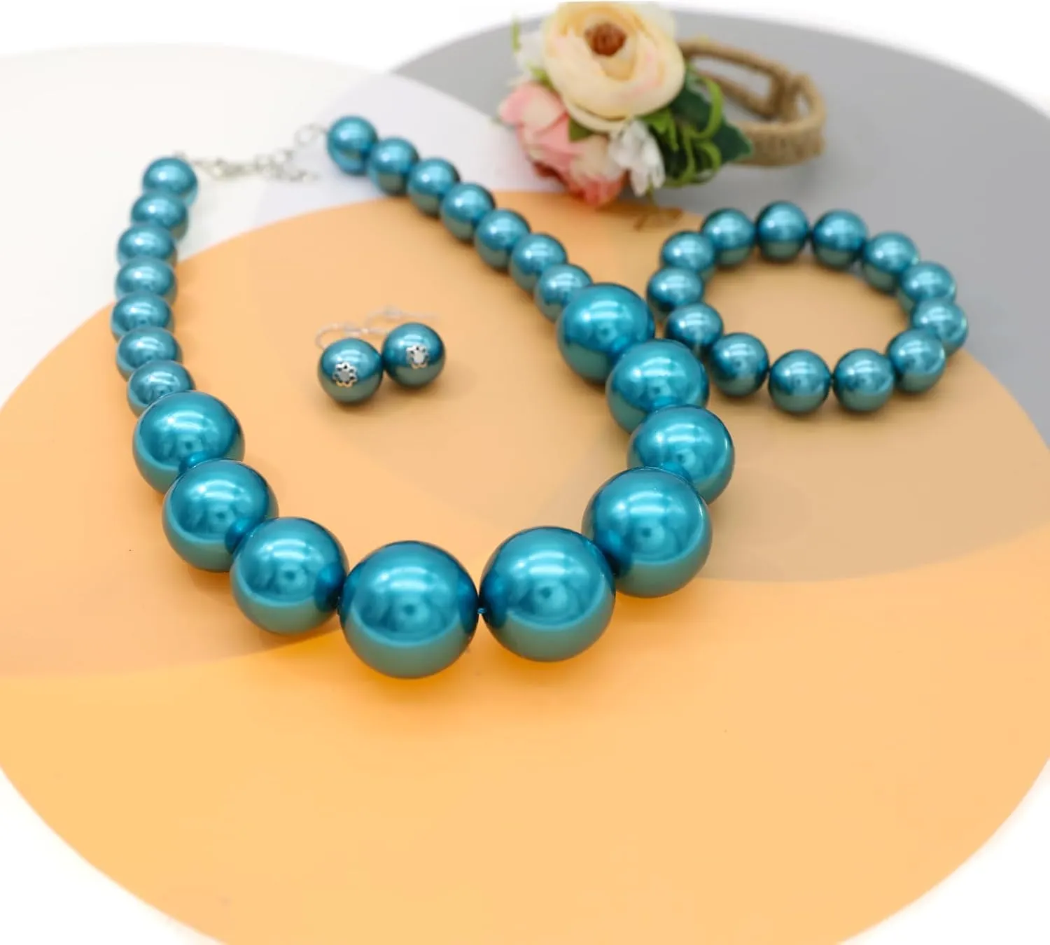 JNF Chunky Big Pearl Necklace for Women Faux Pearls Necklace set Large Beaded Pearl Collar Choker Necklaces Christmas Jewelry