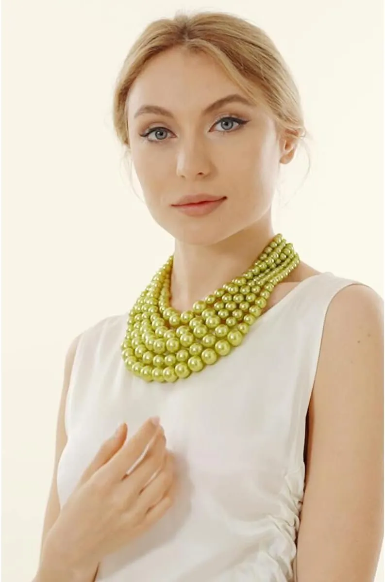 JNF Large Faux Pearl Necklaces for Women Multi strand Pearl Necklace Bracelet and Earrings Set Costume Pearls Necklace Jewelry Ladies