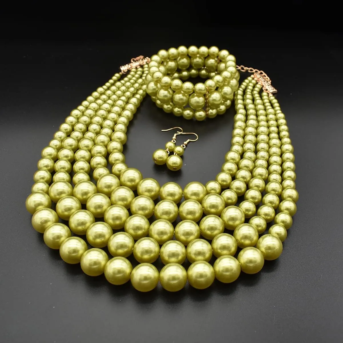 JNF Large Faux Pearl Necklaces for Women Multi strand Pearl Necklace Bracelet and Earrings Set Costume Pearls Necklace Jewelry Ladies