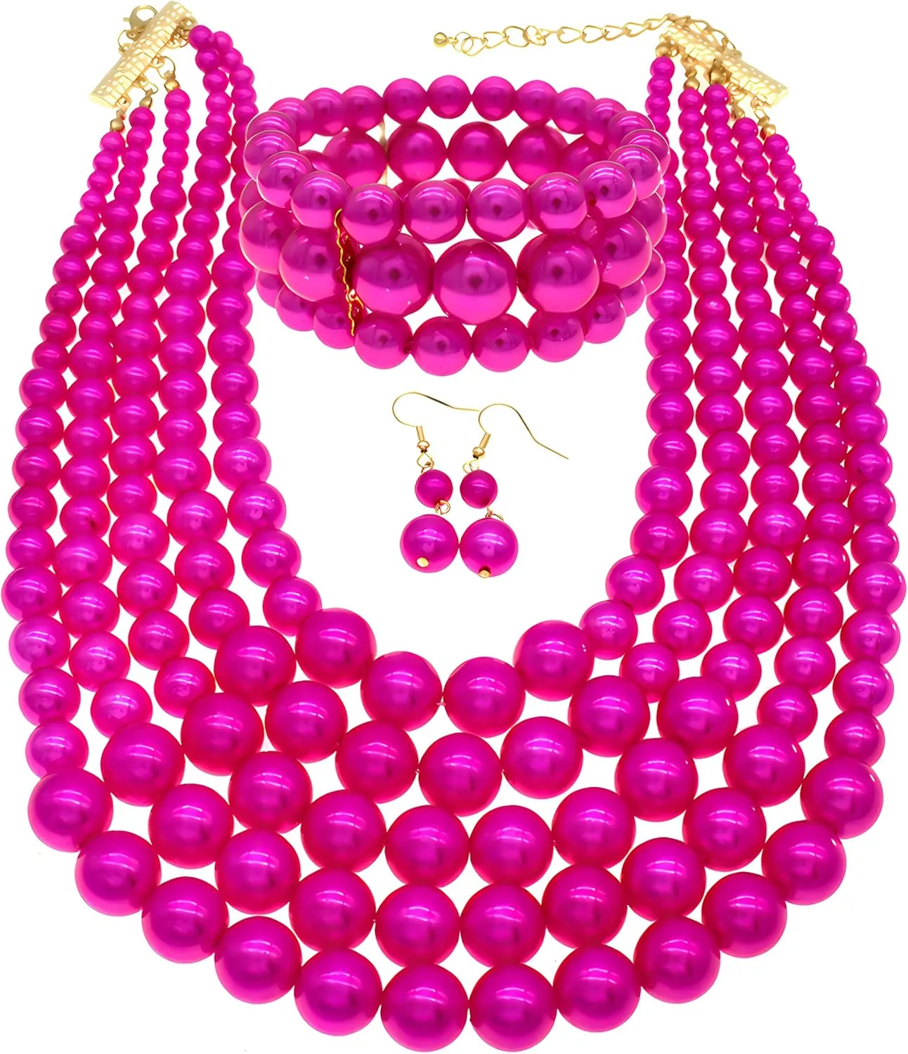 JNF Large Faux Pearl Necklaces for Women Multi strand Pearl Necklace Bracelet and Earrings Set Costume Pearls Necklace Jewelry Ladies