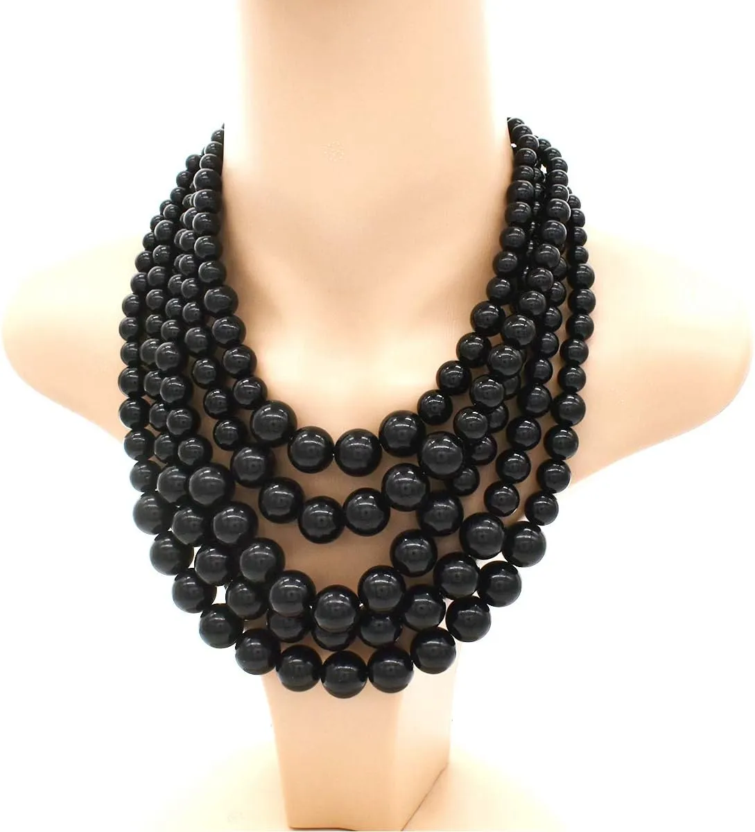 JNF Large Faux Pearl Necklaces for Women Multi strand Pearl Necklace Bracelet and Earrings Set Costume Pearls Necklace Jewelry Ladies