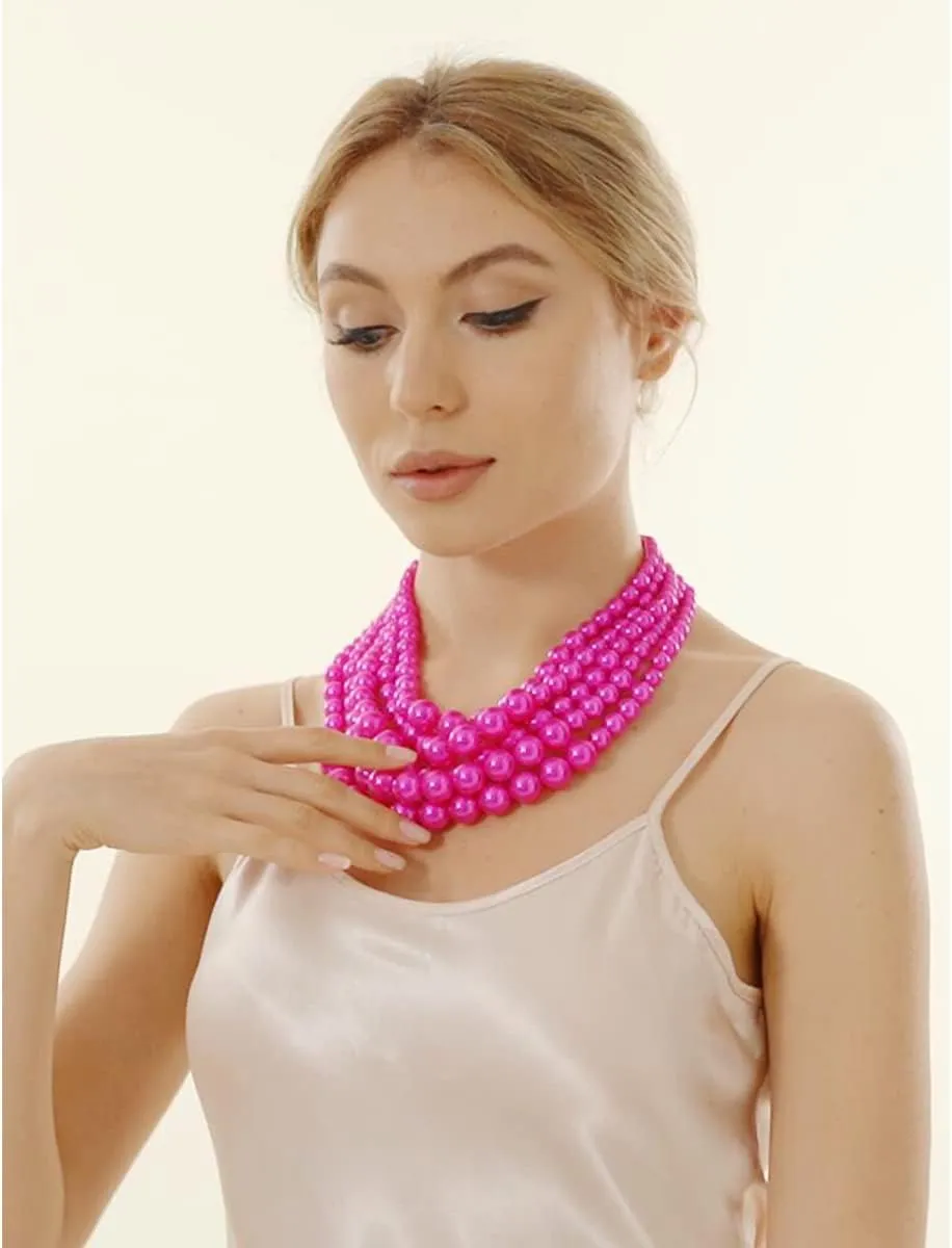 JNF Large Faux Pearl Necklaces for Women Multi strand Pearl Necklace Bracelet and Earrings Set Costume Pearls Necklace Jewelry Ladies