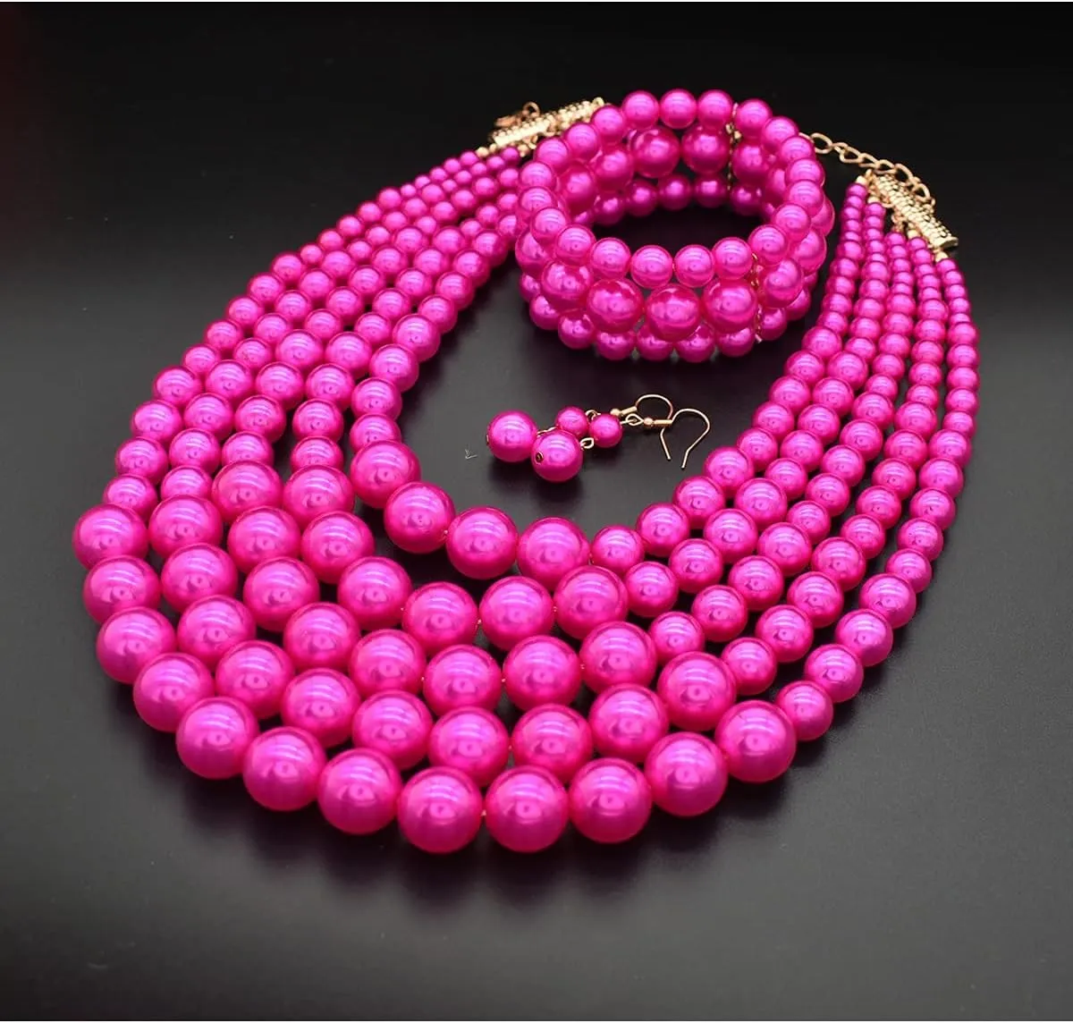 JNF Large Faux Pearl Necklaces for Women Multi strand Pearl Necklace Bracelet and Earrings Set Costume Pearls Necklace Jewelry Ladies