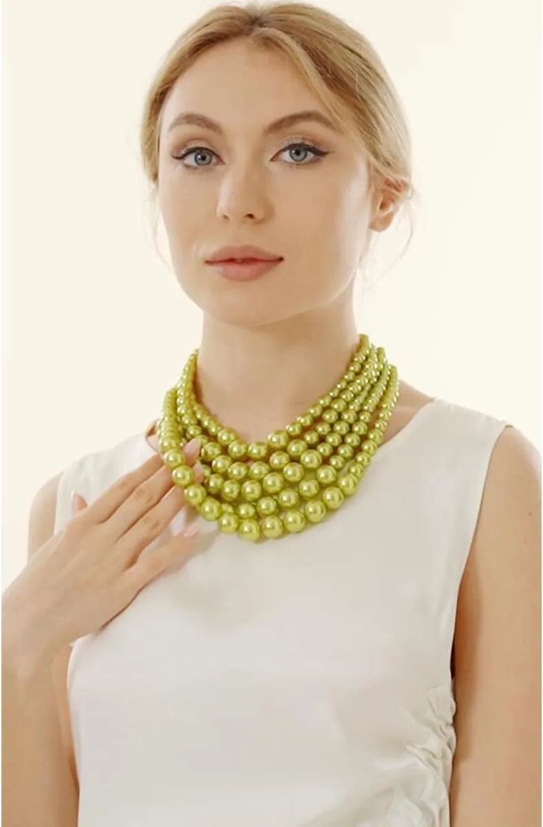 JNF Large Faux Pearl Necklaces for Women Multi strand Pearl Necklace Bracelet and Earrings Set Costume Pearls Necklace Jewelry Ladies