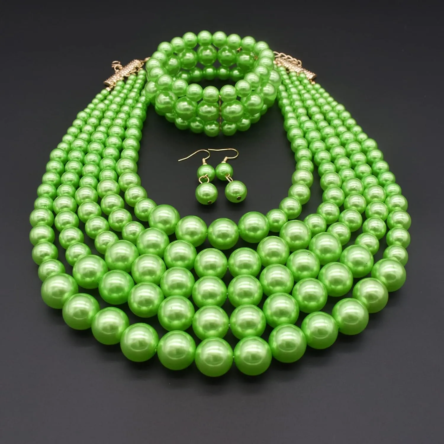 JNF Large Faux Pearl Necklaces for Women Multi strand Pearl Necklace Bracelet and Earrings Set Costume Pearls Necklace Jewelry Ladies