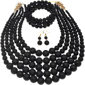 JNF Large Faux Pearl Necklaces for Women Multi strand Pearl Necklace Bracelet and Earrings Set Costume Pearls Necklace Jewelry Ladies