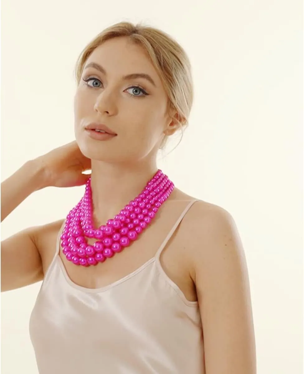 JNF Large Faux Pearl Necklaces for Women Multi strand Pearl Necklace Bracelet and Earrings Set Costume Pearls Necklace Jewelry Ladies