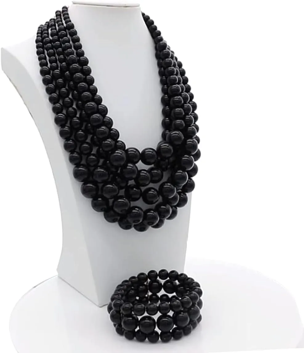 JNF Large Faux Pearl Necklaces for Women Multi strand Pearl Necklace Bracelet and Earrings Set Costume Pearls Necklace Jewelry Ladies