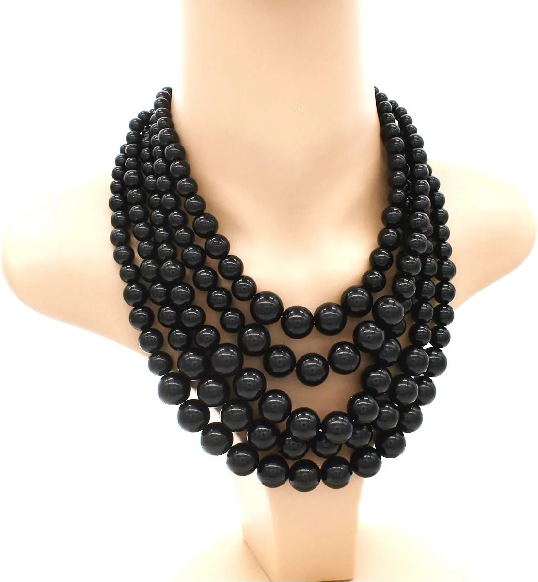 JNF Large Faux Pearl Necklaces for Women Multi strand Pearl Necklace Bracelet and Earrings Set Costume Pearls Necklace Jewelry Ladies