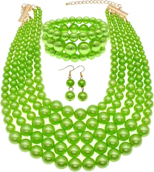 JNF Large Faux Pearl Necklaces for Women Multi strand Pearl Necklace Bracelet and Earrings Set Costume Pearls Necklace Jewelry Ladies