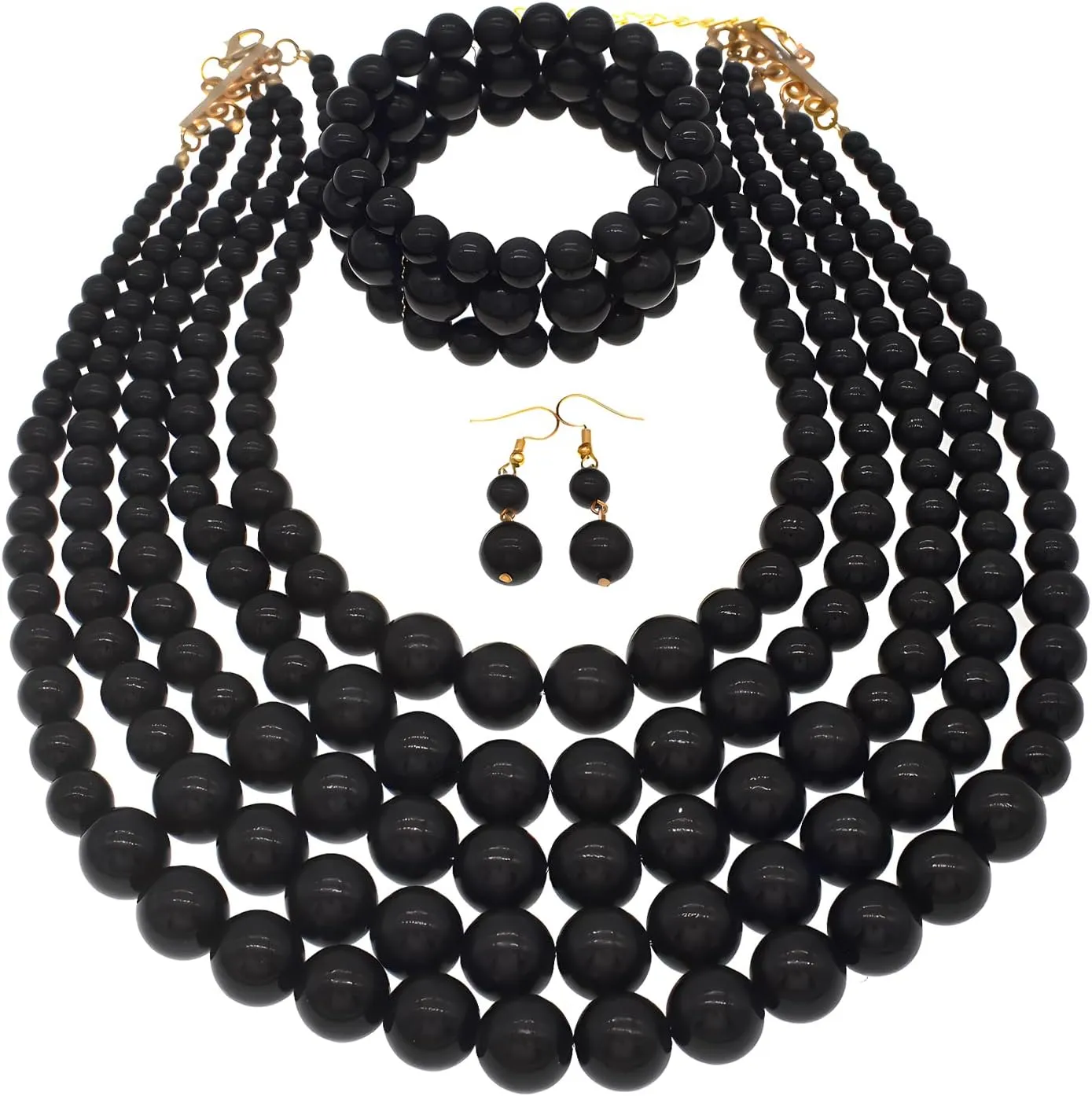 JNF Large Faux Pearl Necklaces for Women Multi strand Pearl Necklace Bracelet and Earrings Set Costume Pearls Necklace Jewelry Ladies