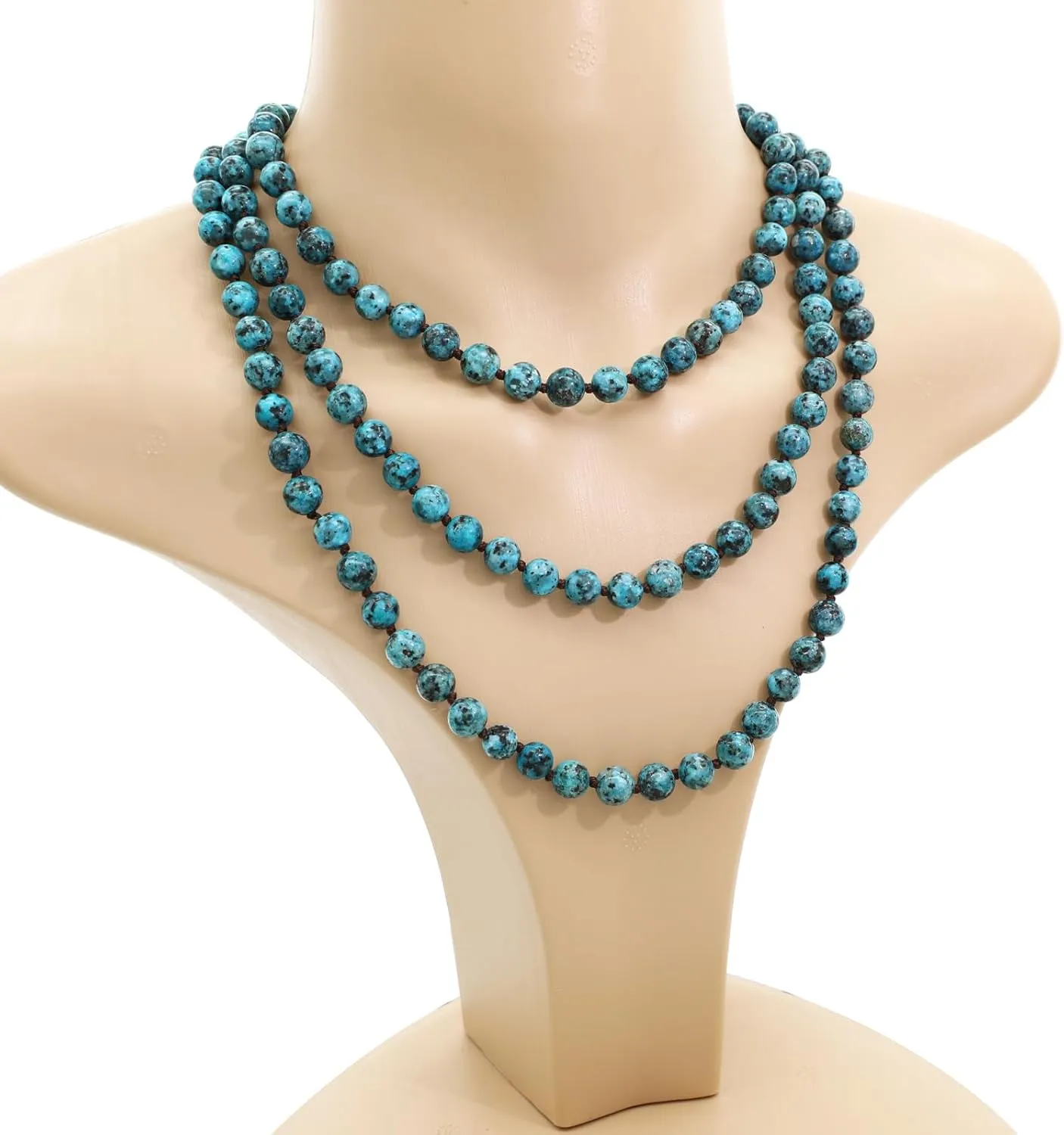JNF Long Natural Stone necklace Semi-Precious Beaded Necklace for Women Men Handmade Multi Layer Versatile Long Wrap Strands Necklace