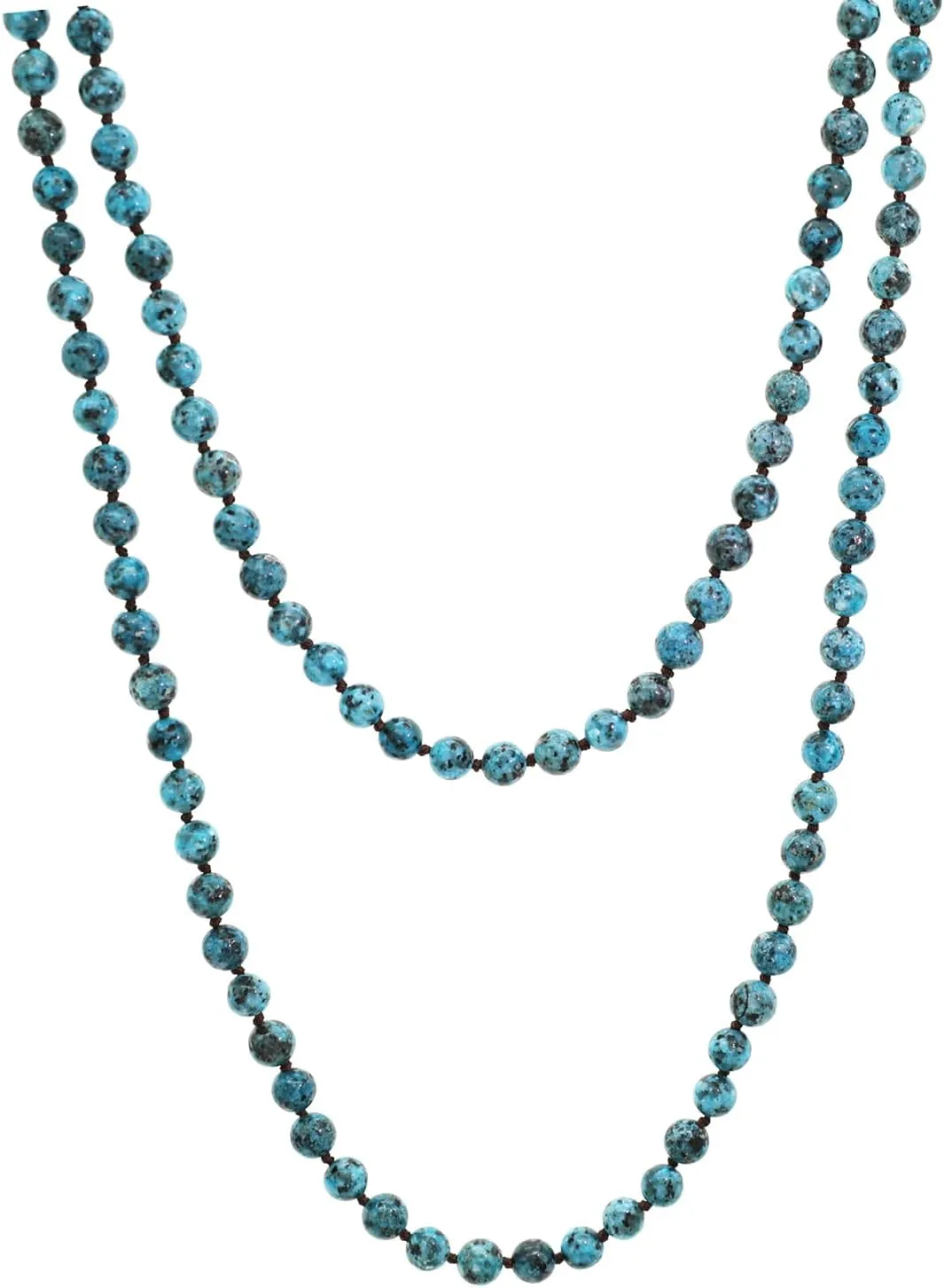 JNF Long Natural Stone necklace Semi-Precious Beaded Necklace for Women Men Handmade Multi Layer Versatile Long Wrap Strands Necklace