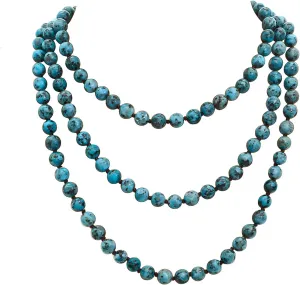 JNF Long Natural Stone necklace Semi-Precious Beaded Necklace for Women Men Handmade Multi Layer Versatile Long Wrap Strands Necklace
