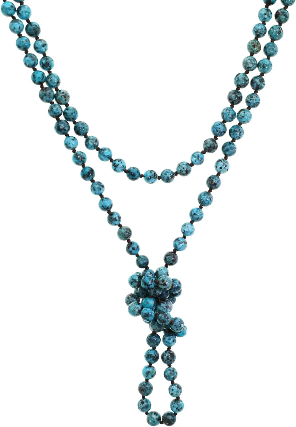 JNF Long Natural Stone necklace Semi-Precious Beaded Necklace for Women Men Handmade Multi Layer Versatile Long Wrap Strands Necklace