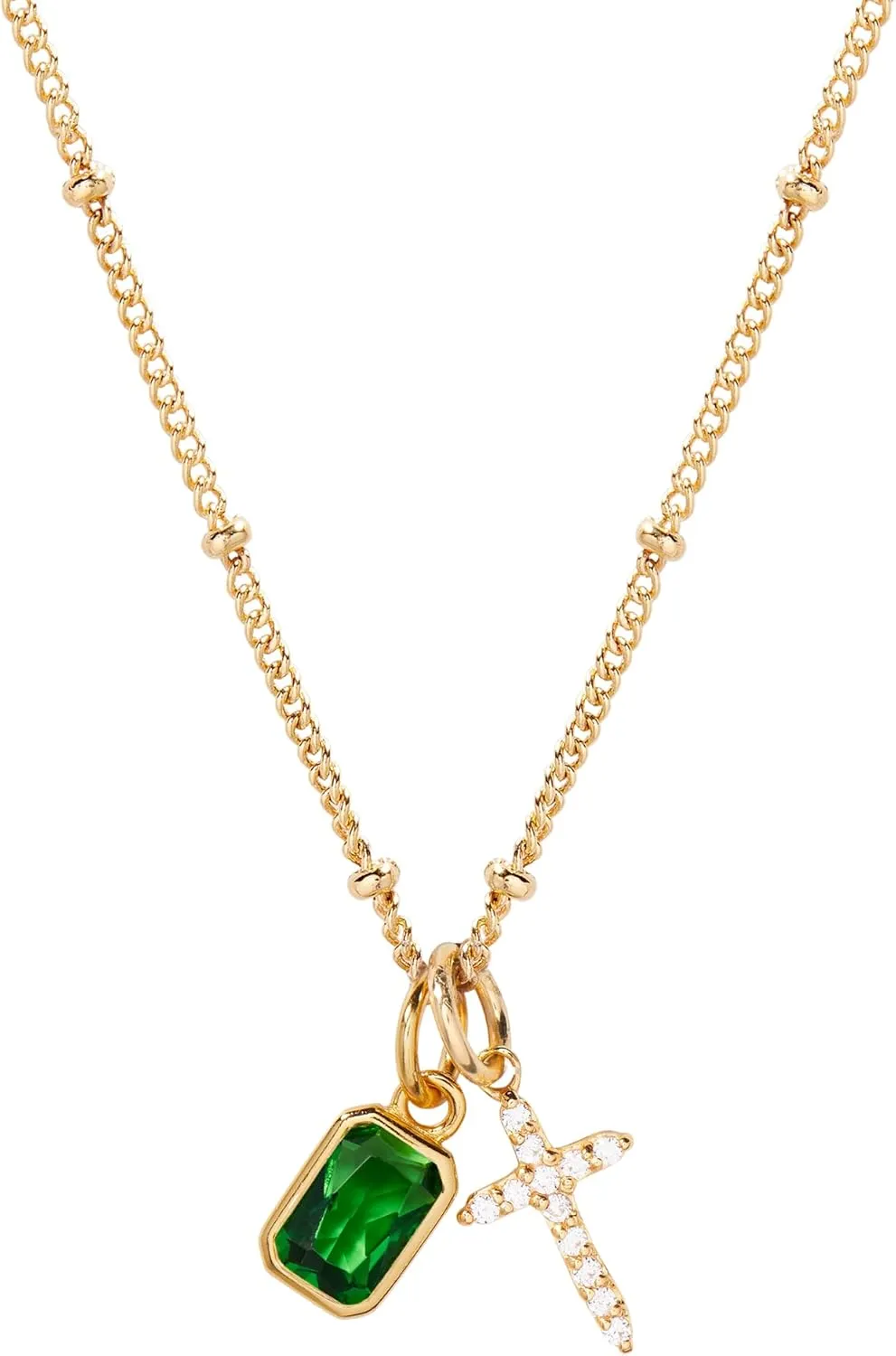 Josephine Cross Birthstone Necklace - Hypoallergenic 14K Gold Plated Brass with Sparkling Cubic Zirconia Stones - May Birthstone - Women's Necklaces - Gifts for Mom