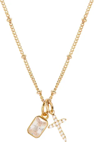 Josephine Cross Birthstone Necklace - Hypoallergenic 14K Gold Plated Brass with Sparkling Cubic Zirconia Stones - Women's Necklaces - Gifts for Mom
