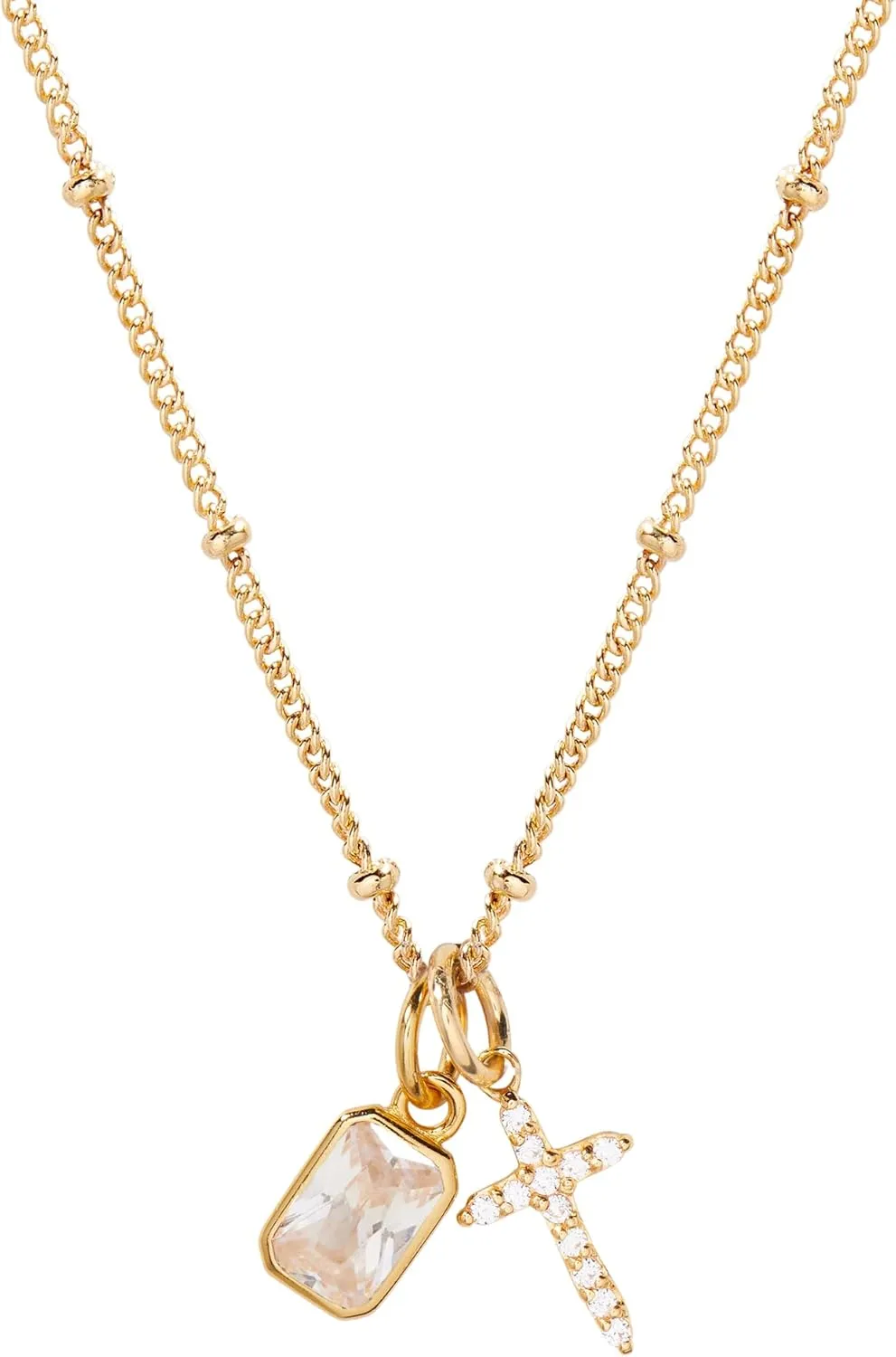 Josephine Cross Birthstone Necklace - Hypoallergenic 14K Gold Plated Brass with Sparkling Cubic Zirconia Stones - Women's Necklaces - Gifts for Mom