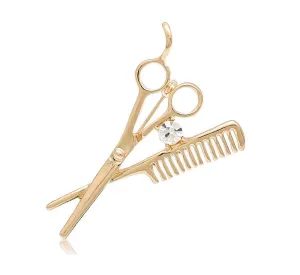 JOYID Scissor and Comb Brooch Hair Stylist Brooch Pin Brooches Hairdresser for Women Men Children-Gold