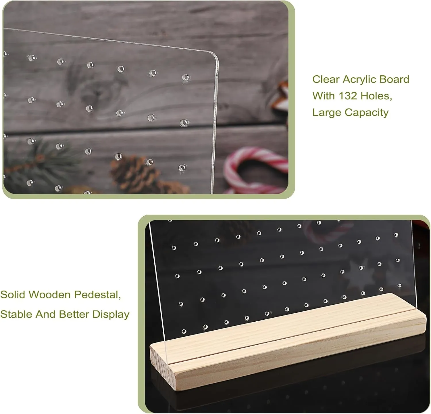 JUXYES Pack of 2 Clear Acrylic Enamel Pin Display Stand with Wooden Base. Tabletop Pin Organizer Display Storage Stand. Hold Up To 132 Pins