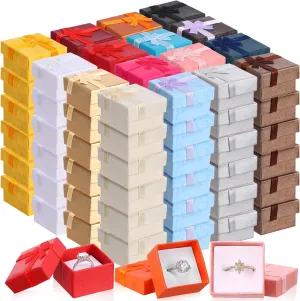 Kenning 240 Pcs Ring Gift Box Set 1.57 x 1.57 Inch Small Square Jewelry Gift Boxes with Ribbon Bow for Birthday Anniversaries Wedding, Random Colors