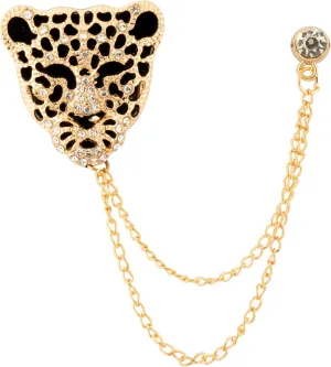 Knighthood Black & Gold Tiger Brooch with Stone Detailing and Hanging Chain for Men & Women  Statement Lapel Pin for Suits, Coats, and Jackets