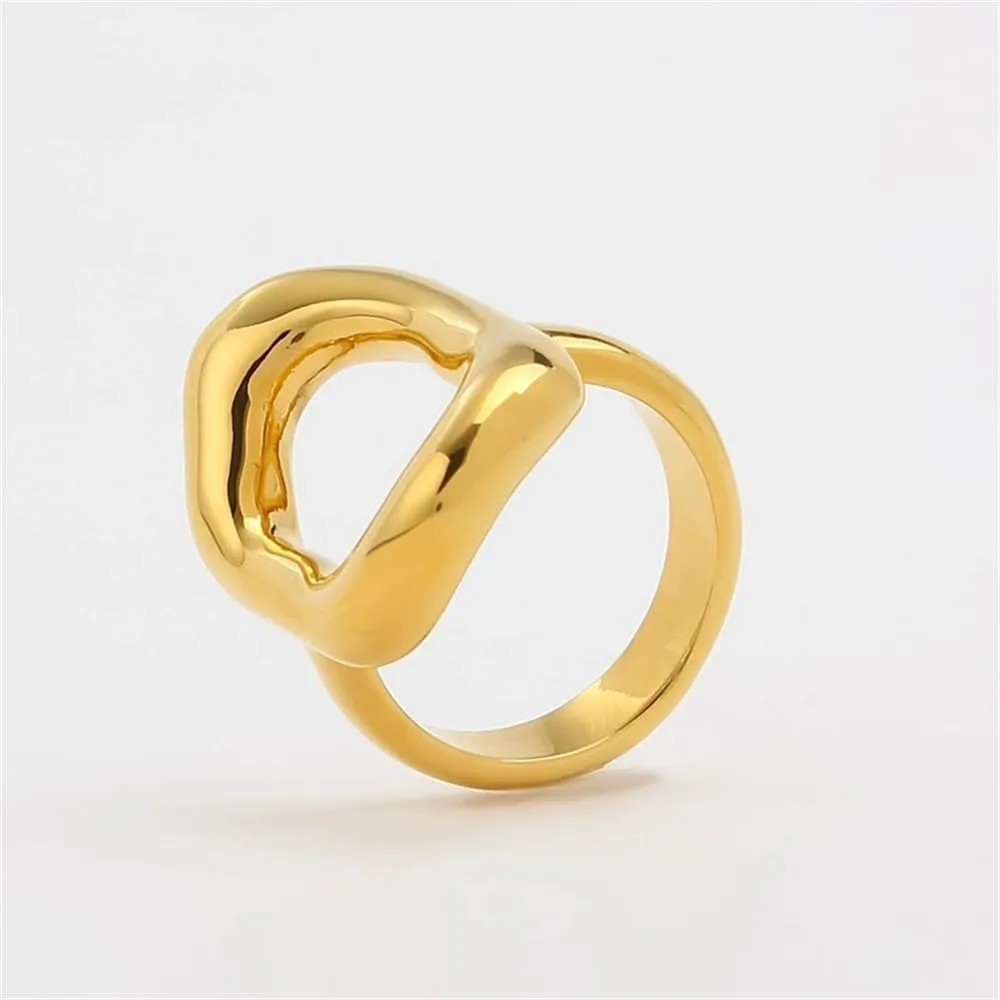 Kokoma Hollow Oval Shaped Chunky Statement Ring for Women Stainless Steel Irregular Thick Chunky Gold Finger Band Stackable Rings Geometric Ring Minimalist Jewelry