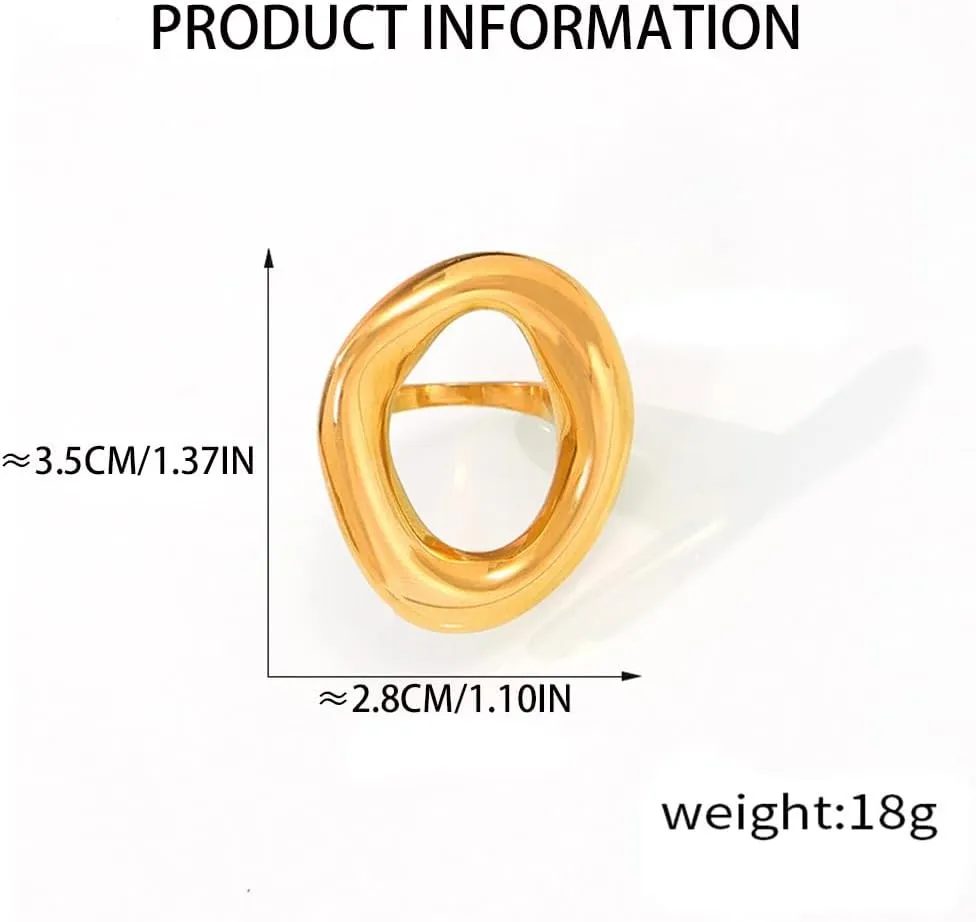 Kokoma Hollow Oval Shaped Chunky Statement Ring for Women Stainless Steel Irregular Thick Chunky Gold Finger Band Stackable Rings Geometric Ring Minimalist Jewelry