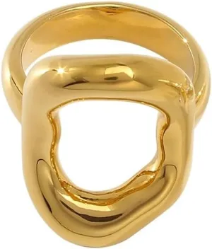 Kokoma Hollow Oval Shaped Chunky Statement Ring for Women Stainless Steel Irregular Thick Chunky Gold Finger Band Stackable Rings Geometric Ring Minimalist Jewelry
