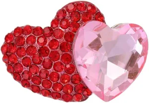 Kokoma Rhinestone Heart Brooch Pin for Women Girls Pink Diamond CZ Doubel Love Hearts Lapel Pins Badge Corsage Pins Clothes Dress Accessories for Valentines Day