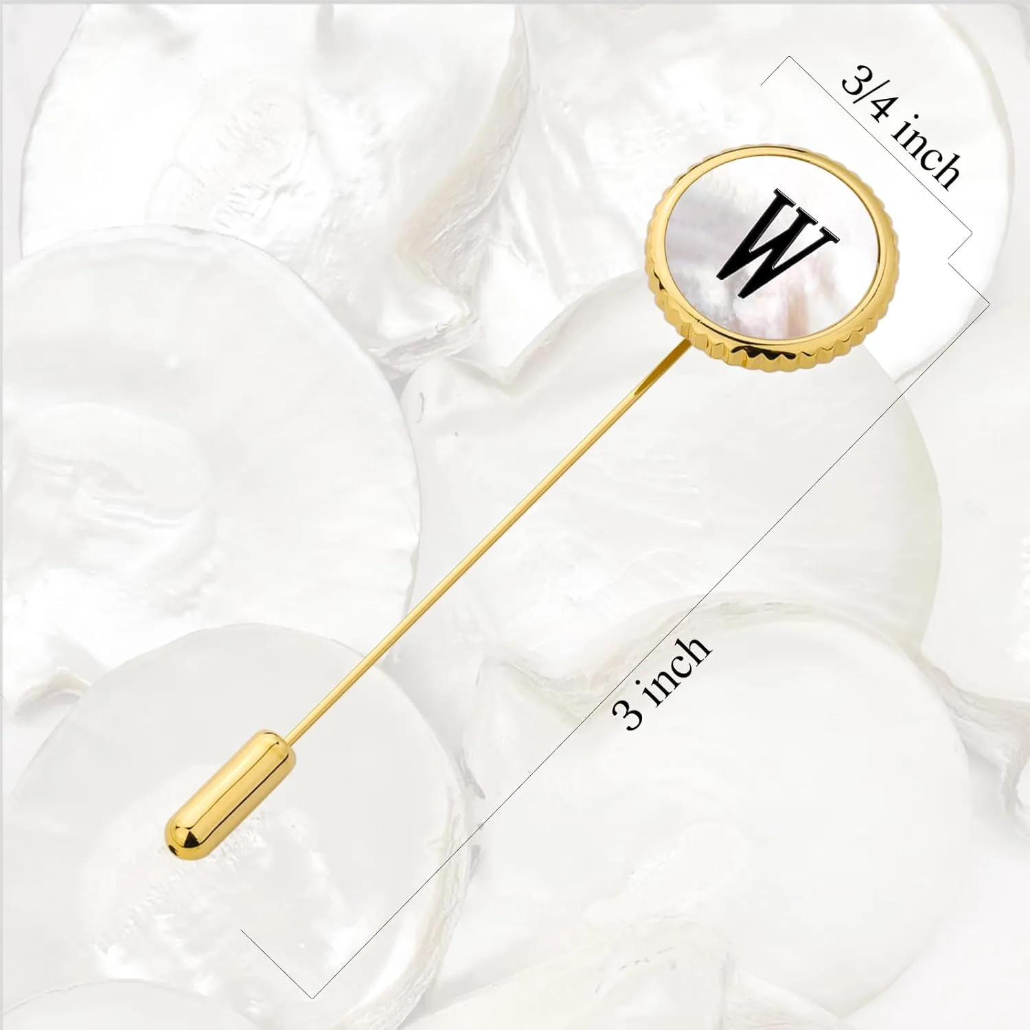 Lapel Pin for Men Gold, Mens Lapel Pins for Suits Initial Brooch Pin Mother of Pearl Lapel Stick Pin for Necktie Bow Tie Hat